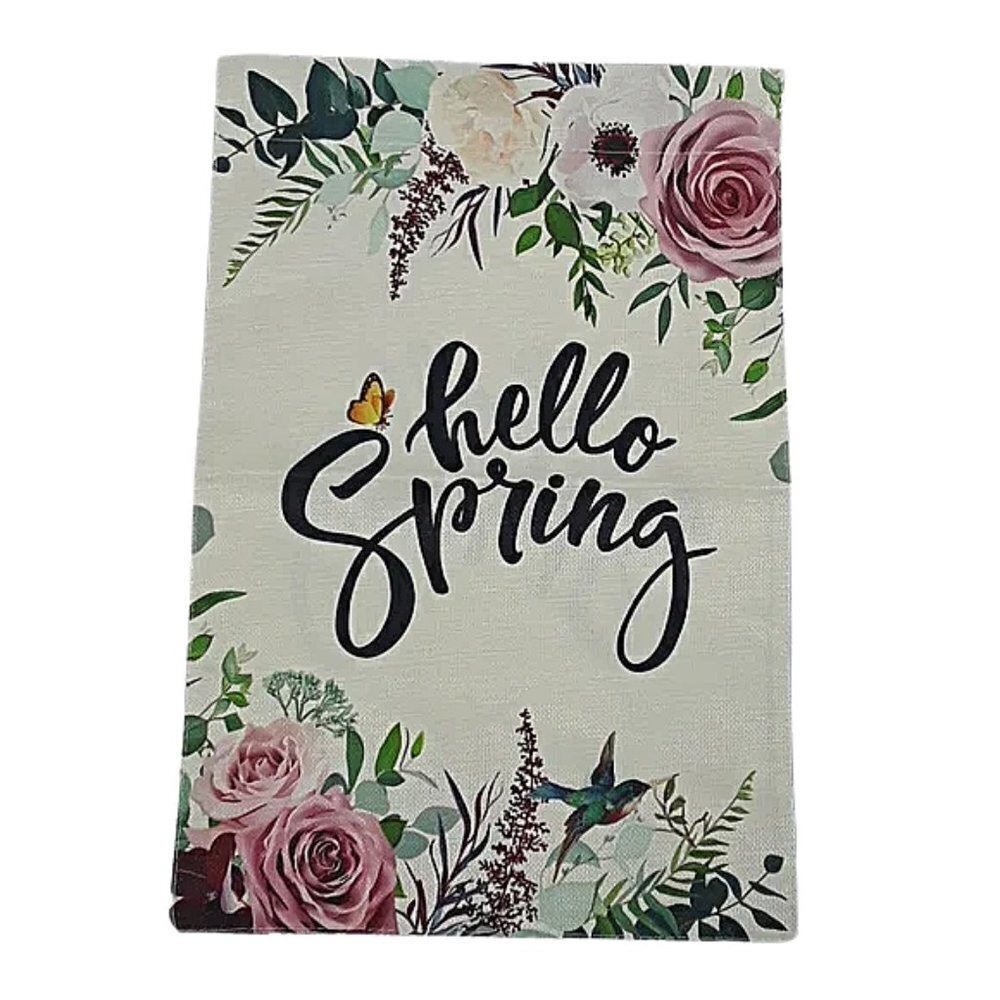 Hello Spring Garden Flag Outdoor Decor Canvas Double Sided Floral 12.5 x 19